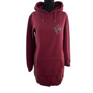 Superdry Burgundy Hoodie Dress Long Sleeve Straight Hem Casual Pullover Size 6
